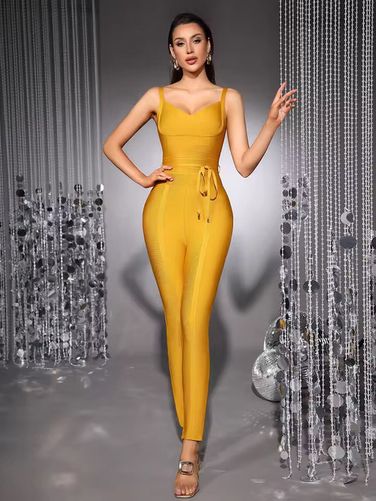 V-neck Bodycon Sexy Sleeveless Rayon Bandage Jumpsuit