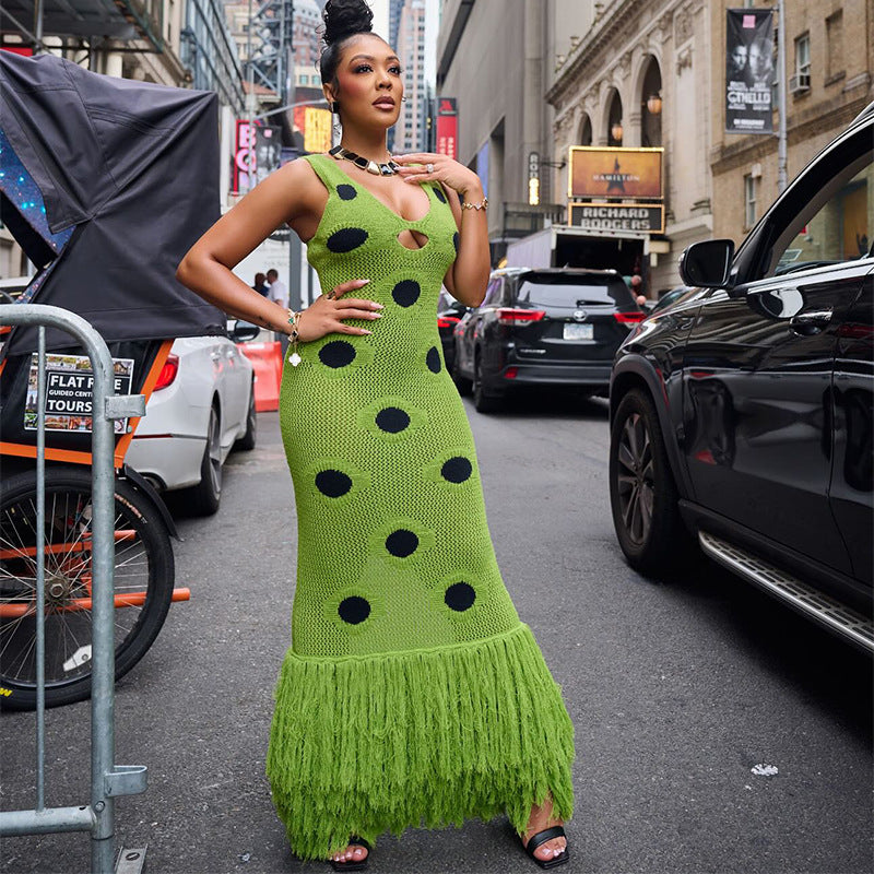 See Through Knitted Maxi Dress Hollow Out Deep