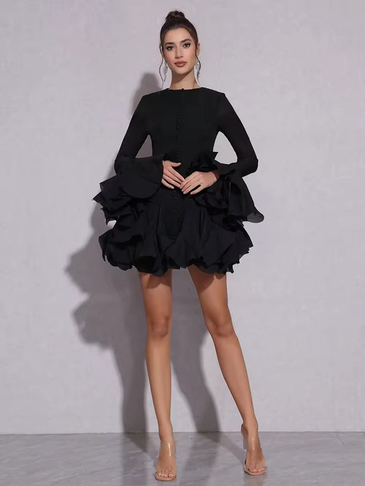 Spliced Ruffles Pleated Elegant Dress