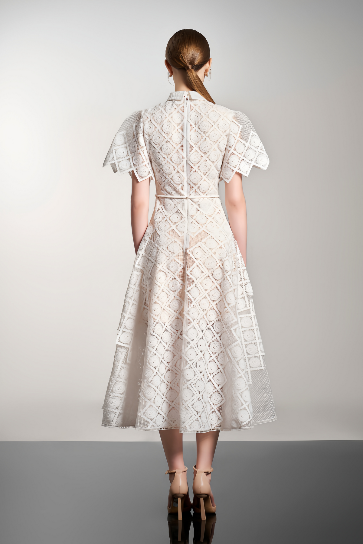 White Floral-embroidered Midi Dress