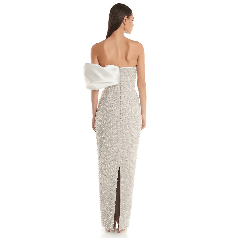 Off Shoulder Luxury Pearl Tight Long Elegant Dress - REBECATHELABEL