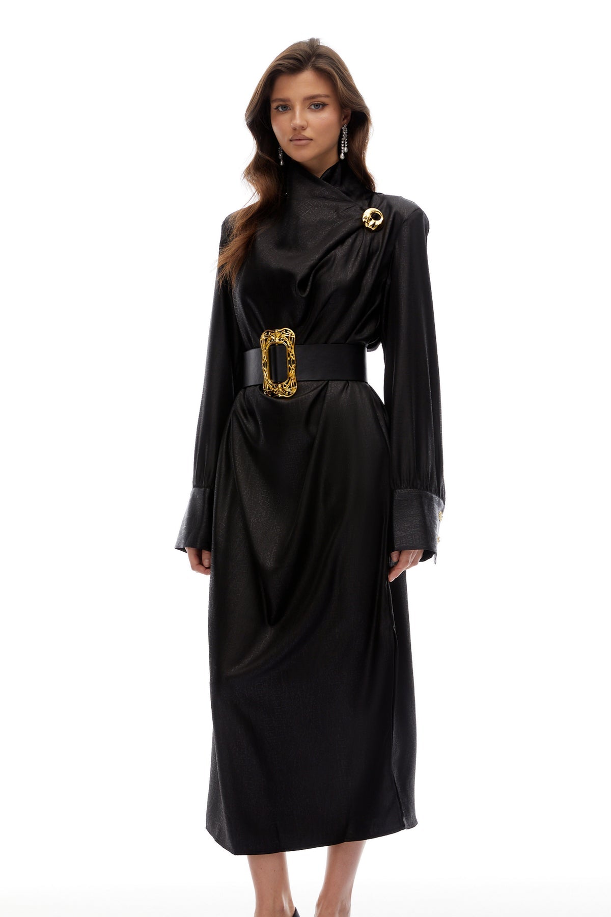 Black Belted Textured Leather Coat