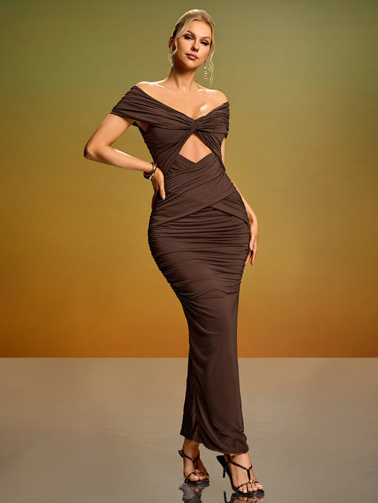 Ruched Cutout Knit Maxi Dress