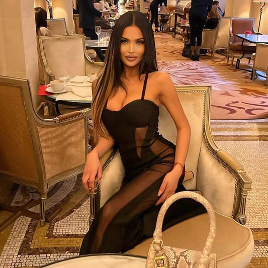 Mesh Inlaid Bandage jumpsuit - REBECATHELABEL