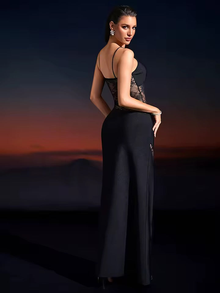 Spaghetti Strap Lace Patchwork Bandage Dress