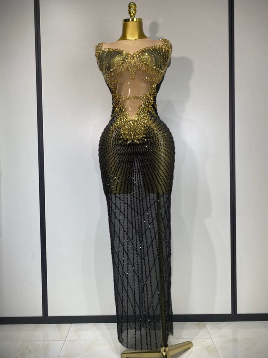 Sparkly Rhinestones Sleeveless Long Dress