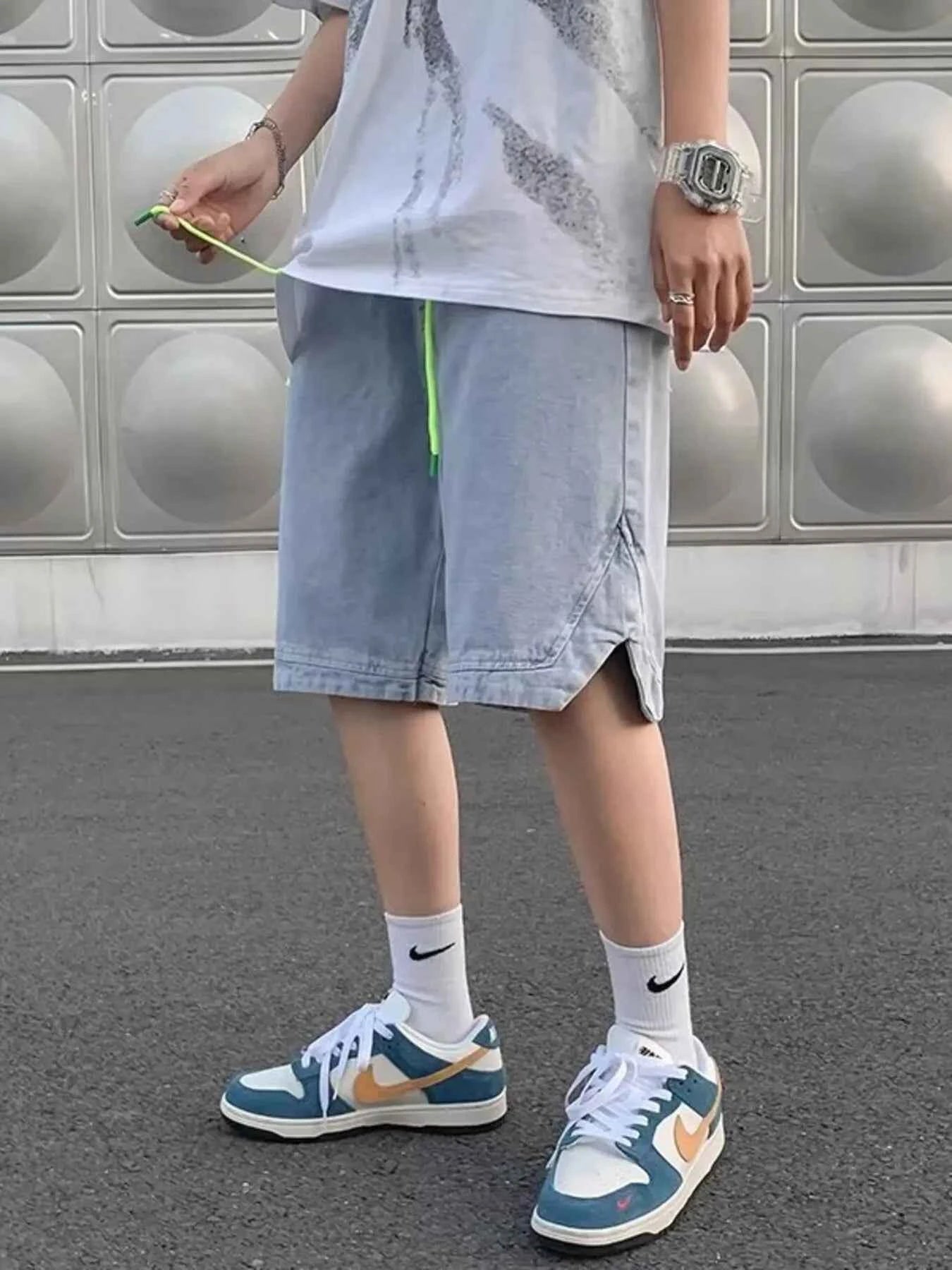 Men's Full Size Casual Loose Fit Denim Shorts with Drawstring Plus Size