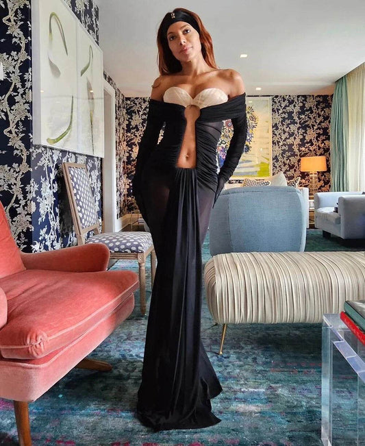 Perspective Black Mesh Drop dress - REBECATHELABEL