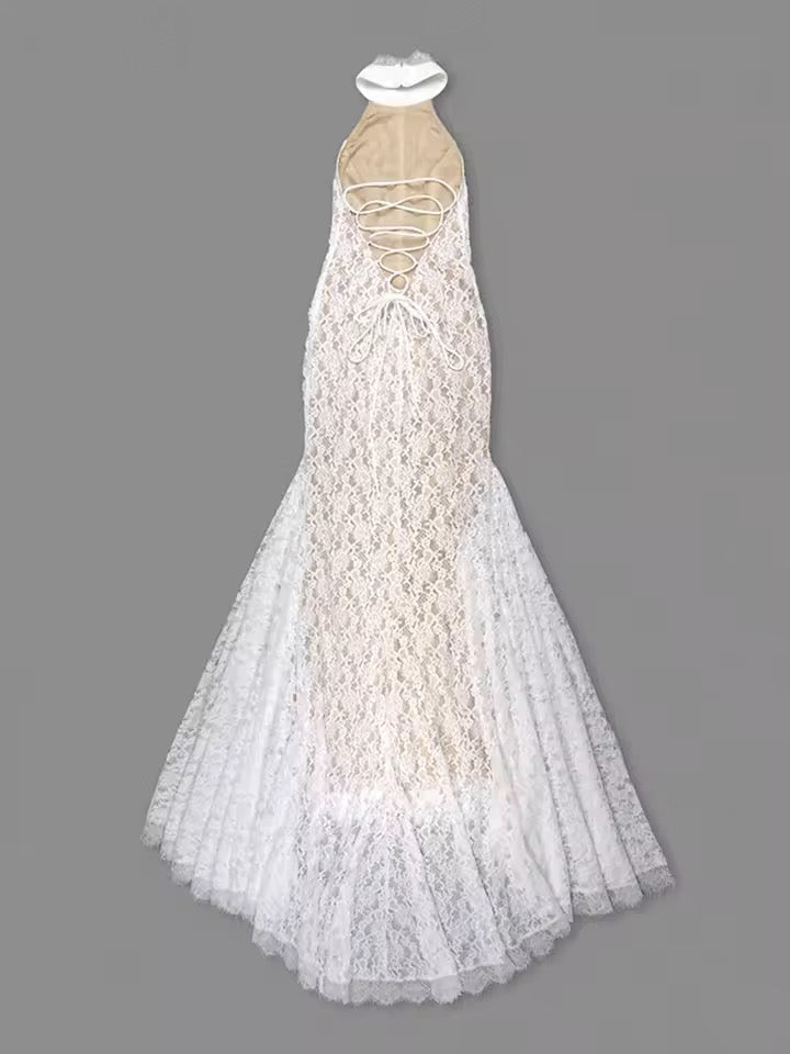 Backless lace-up Bridal Halter Sleeveless Gown dress