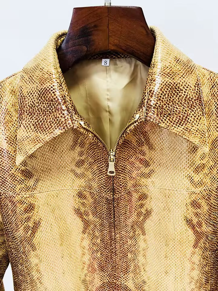 Snake Pattern Zipper Jacket Flare Pants Set