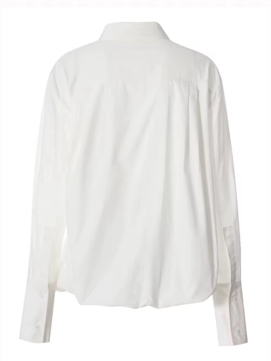 Belt Buckle Design Long Sleeve Lapel Blouse Loose Top