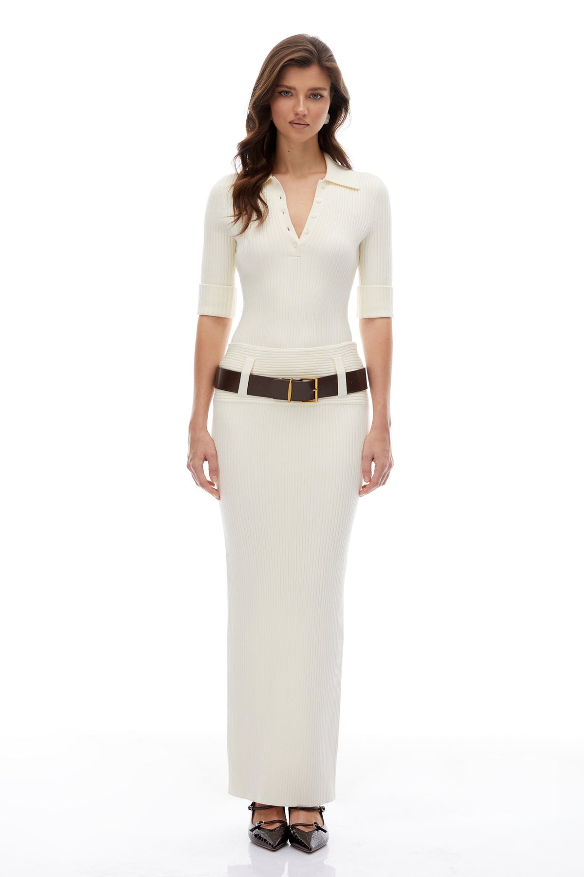 White Ribbed Knit Bodysuit & Skirt Set