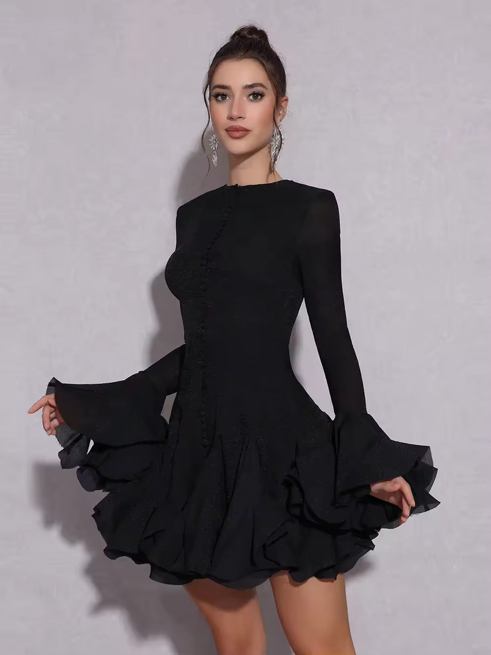 Spliced Ruffles Pleated Elegant Dress
