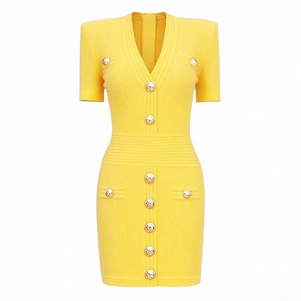 V-Neck Knitted Short Skirt With Rivet Buckle Short Sleeved dress