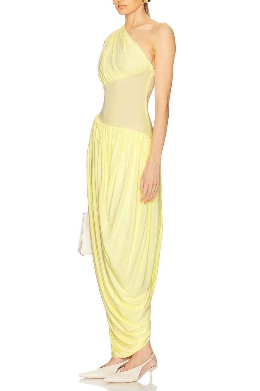 Gathering One Shoulder Splicing Maxi Dress