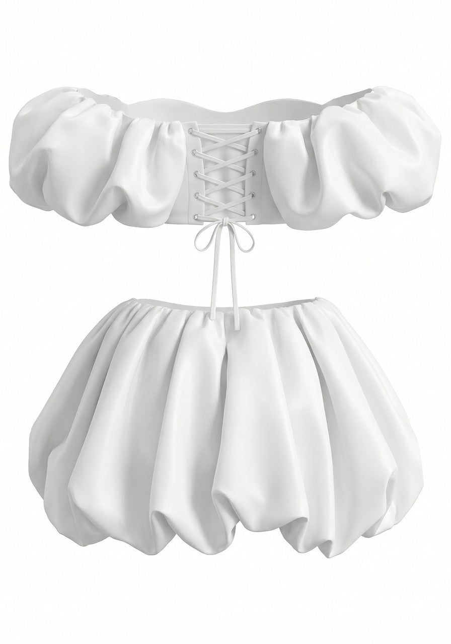 Floral Bardot Bubble Corset Two Piece Set White