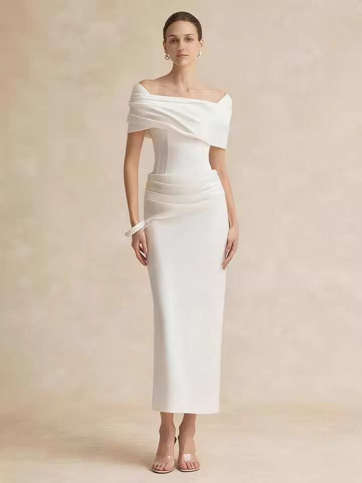 Becca White Draped Midi Dress