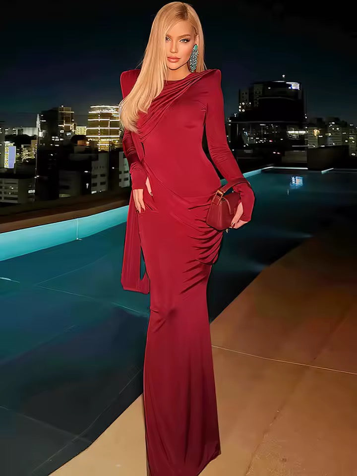 Backless Dress Long Sleeve Slim Floor-length Dress