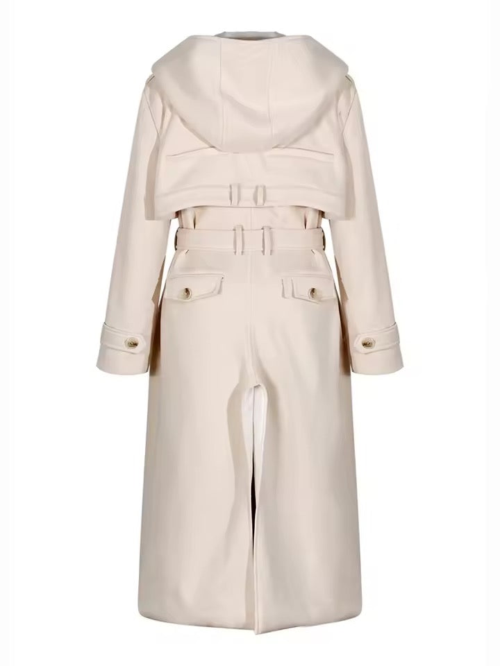 Fleece Hooded Loose Trench Coat Midi Length coat