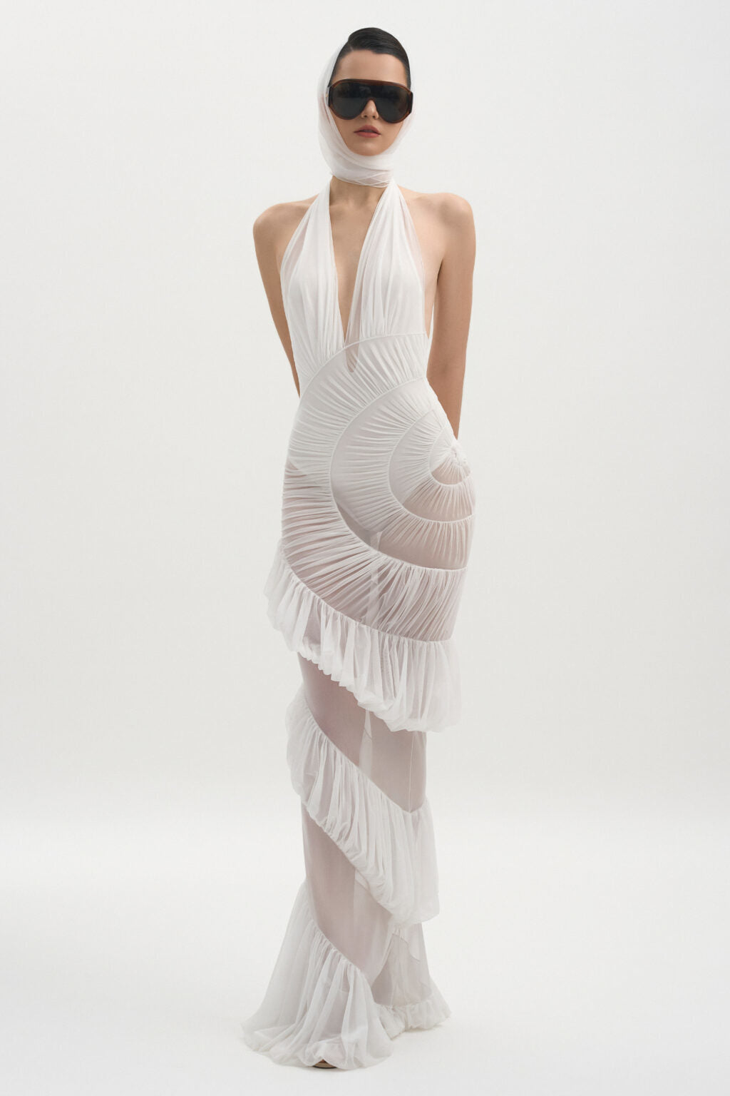 Spliced Ruffles Folds Elegant Long Dress