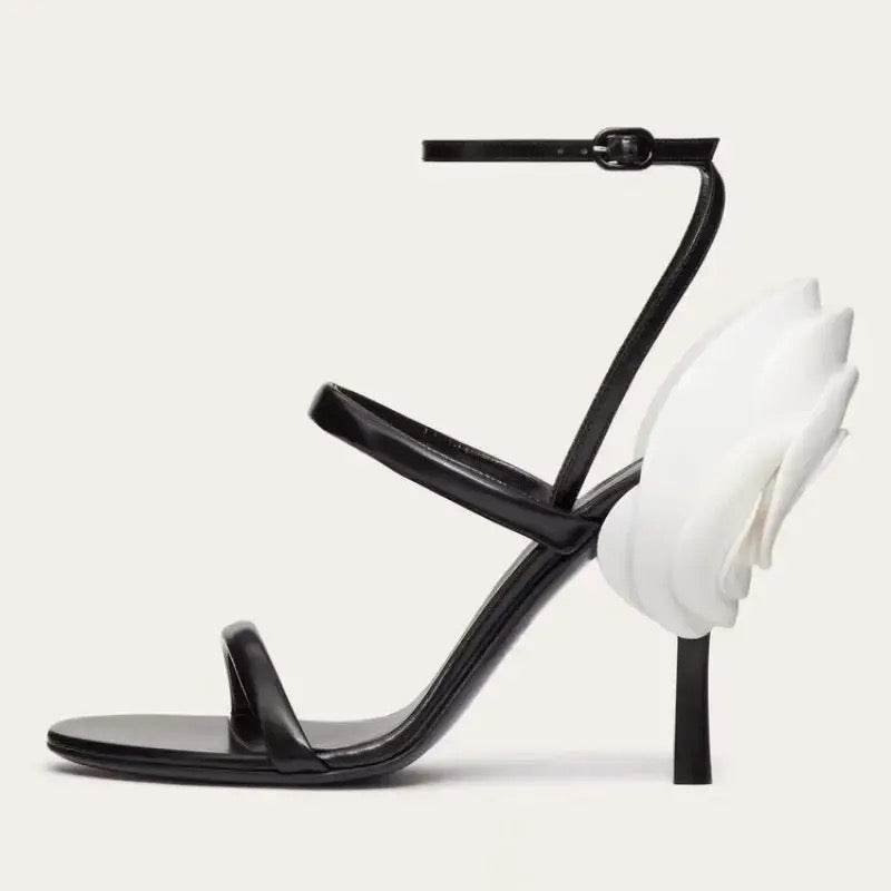 Black rose Blossom Sandals - REBECATHELABEL