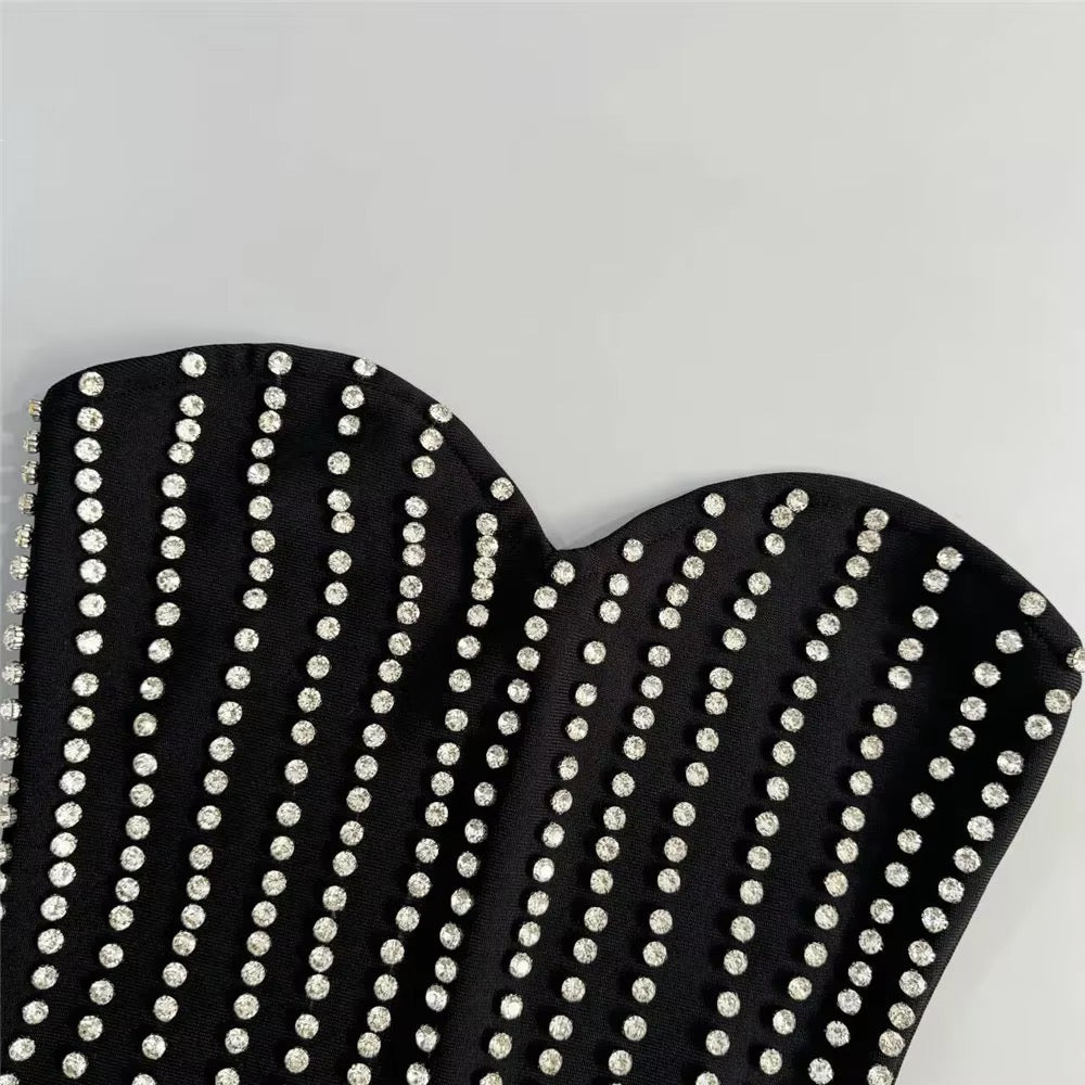 Black Diamond Strapless Bodycon Sleeveless Bandage Mini Dress