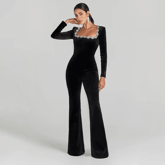 Square Neck Diamond High Waist Wide Leg jumpsuit - REBECATHELABEL