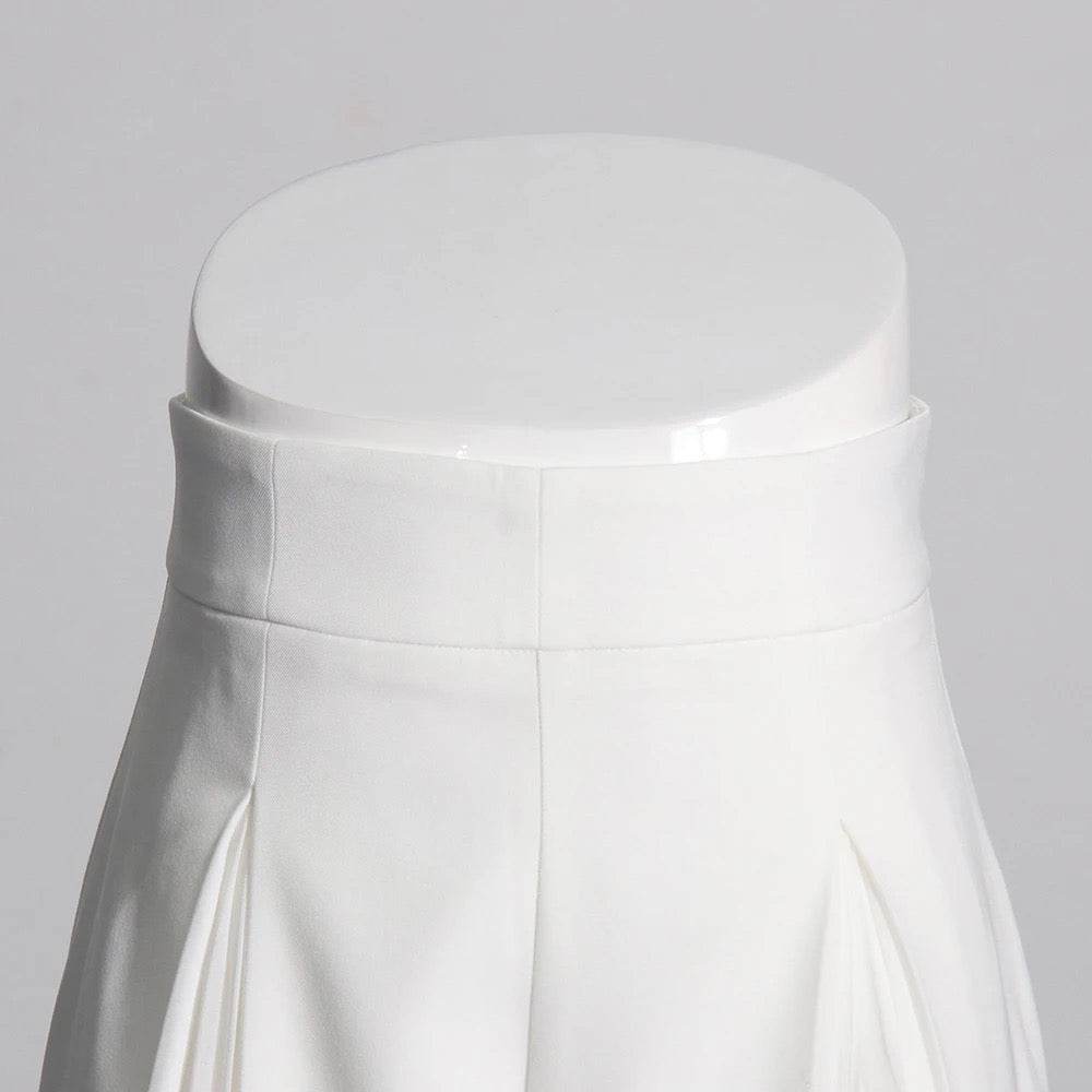 White Pleated Slim Fit Pants Set - REBECATHELABEL