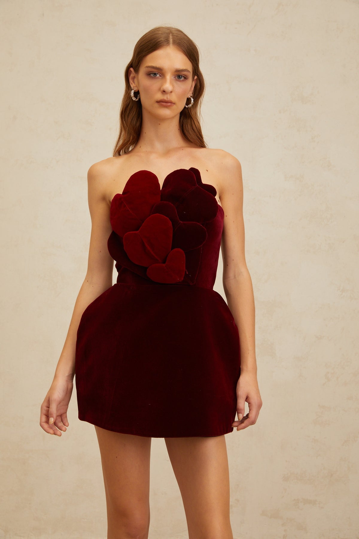 Red Heart Appliqué Velvet Mini Dress