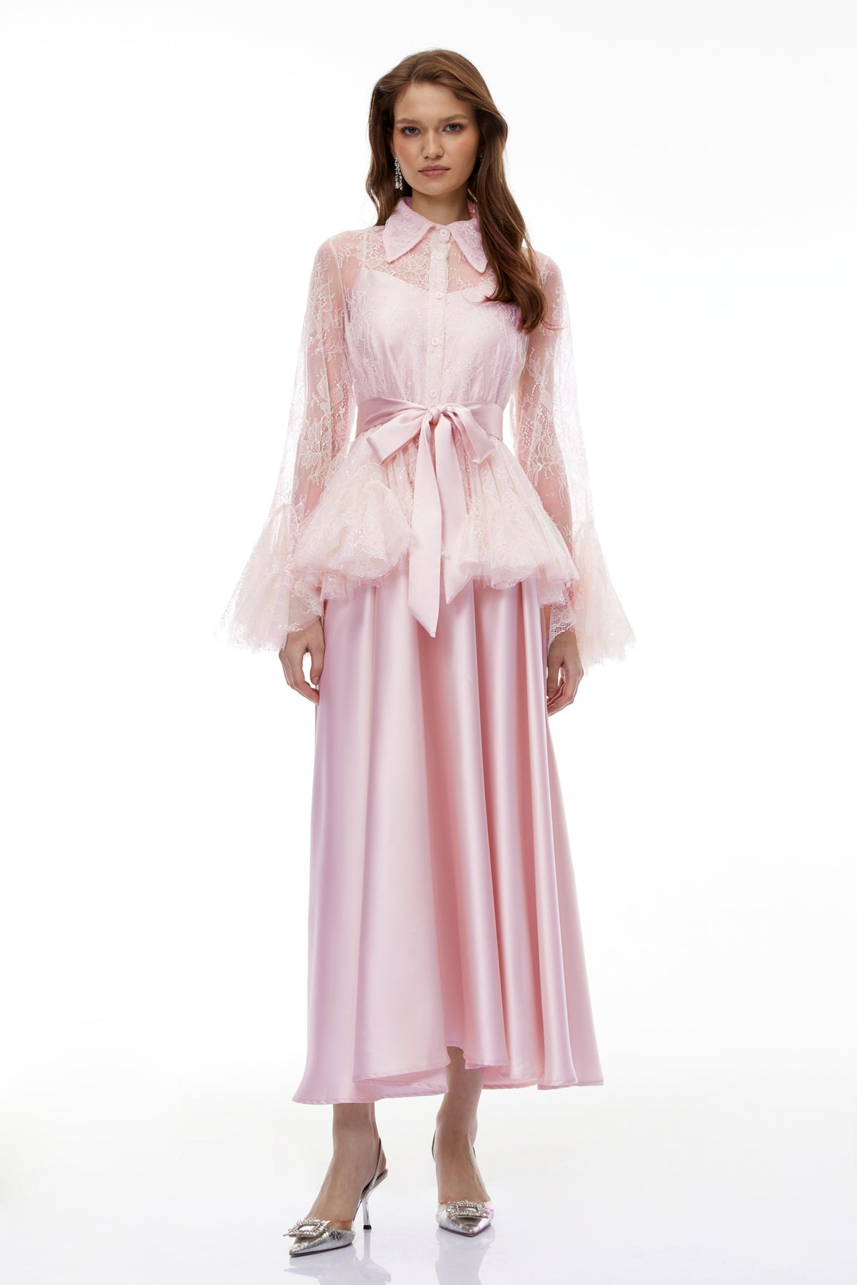 Pink Semi-Sheer Blouse & Dress Set