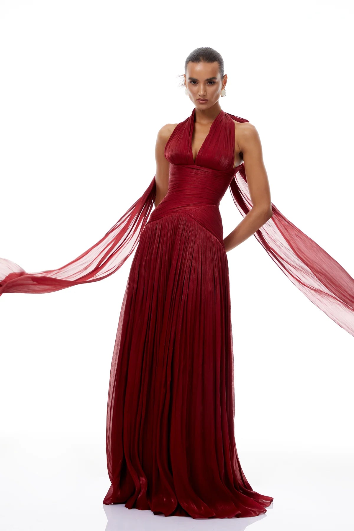 Red Gathered Maxi Dress