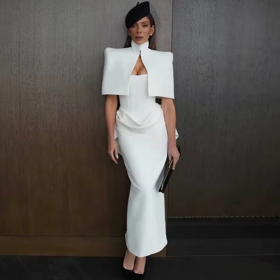 White Structured Cape & Corset Dress Set