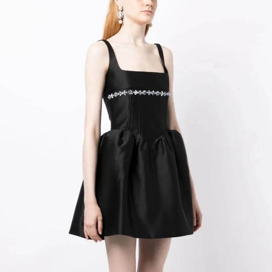 Square Neck Sleeveless Diamond A-line Sexy Low cut Mini Dress - REBECATHELABEL