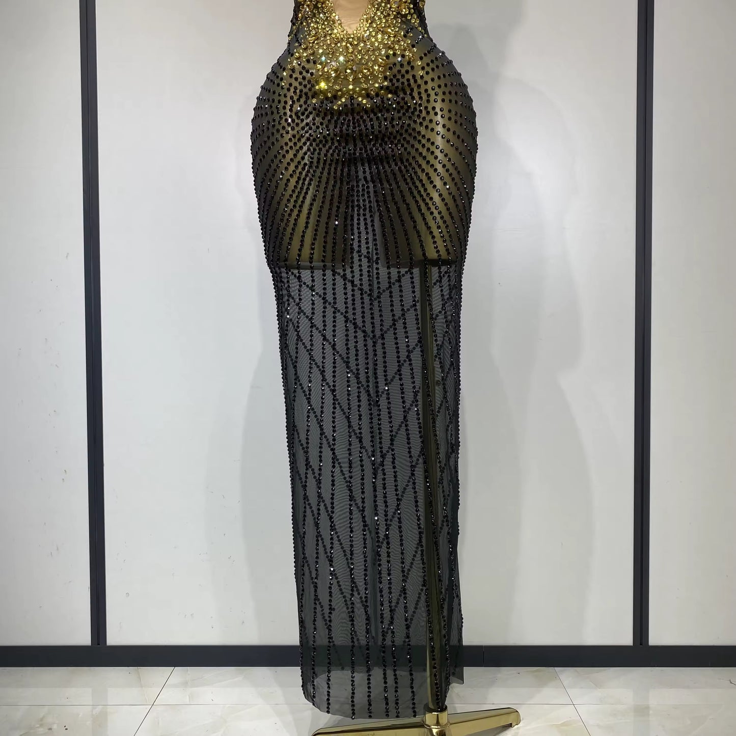 Sparkly Rhinestones Sleeveless Long Dress