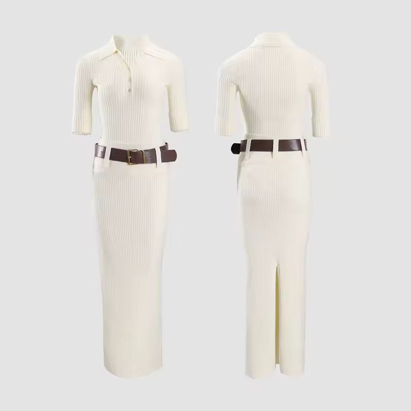 White Ribbed Knit Bodysuit & Skirt Set