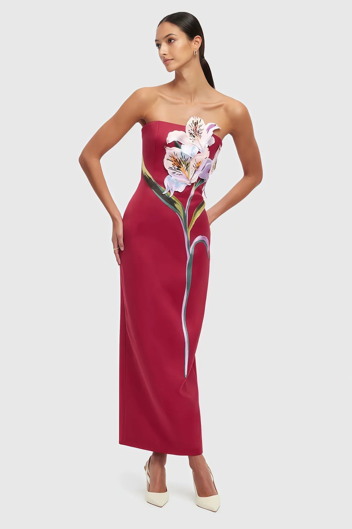 Pink Floral Embroidered Maxi Dress