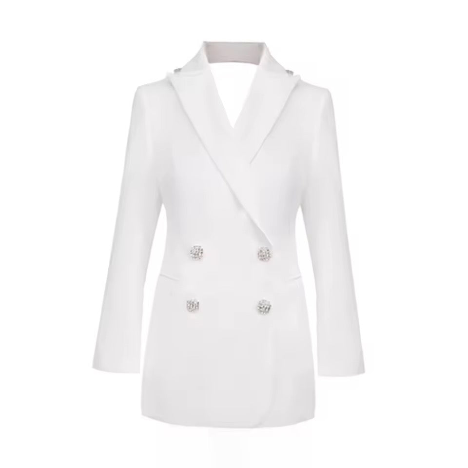 Diamond Backless Blazer Sequin See Through Lace Skirt set