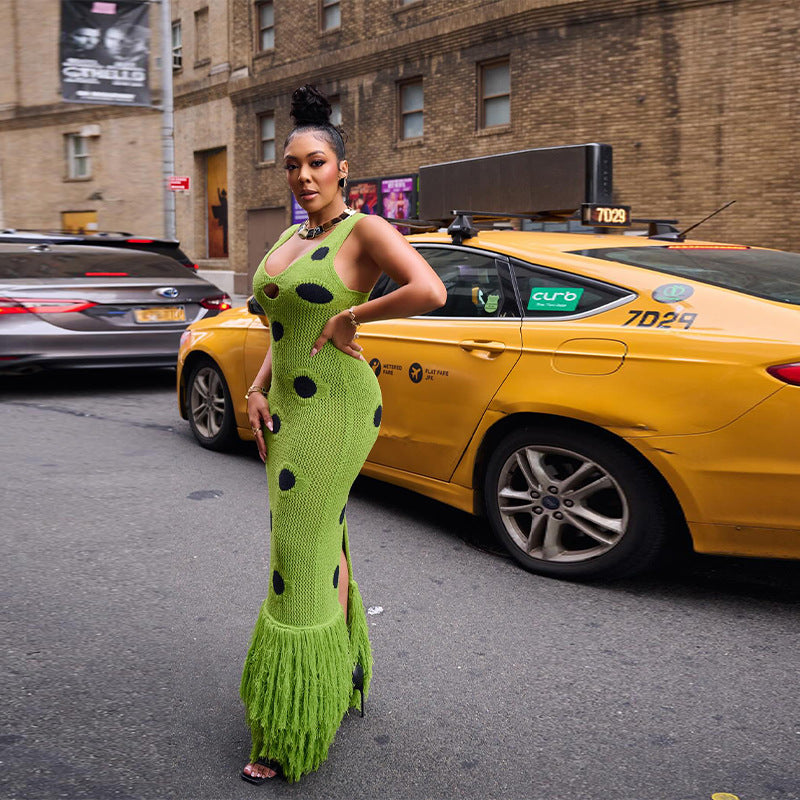 See Through Knitted Maxi Dress Hollow Out Deep