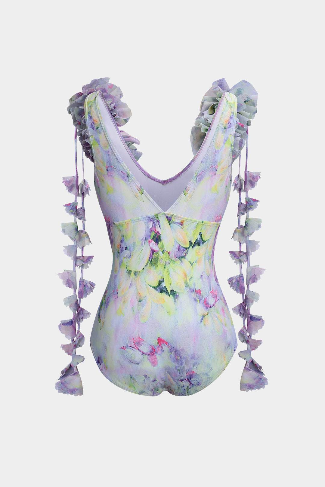 Floral Print Fringe Ruffle Tummy Control Swimwear And Ruched Cover Up Set - REBECATHELABEL