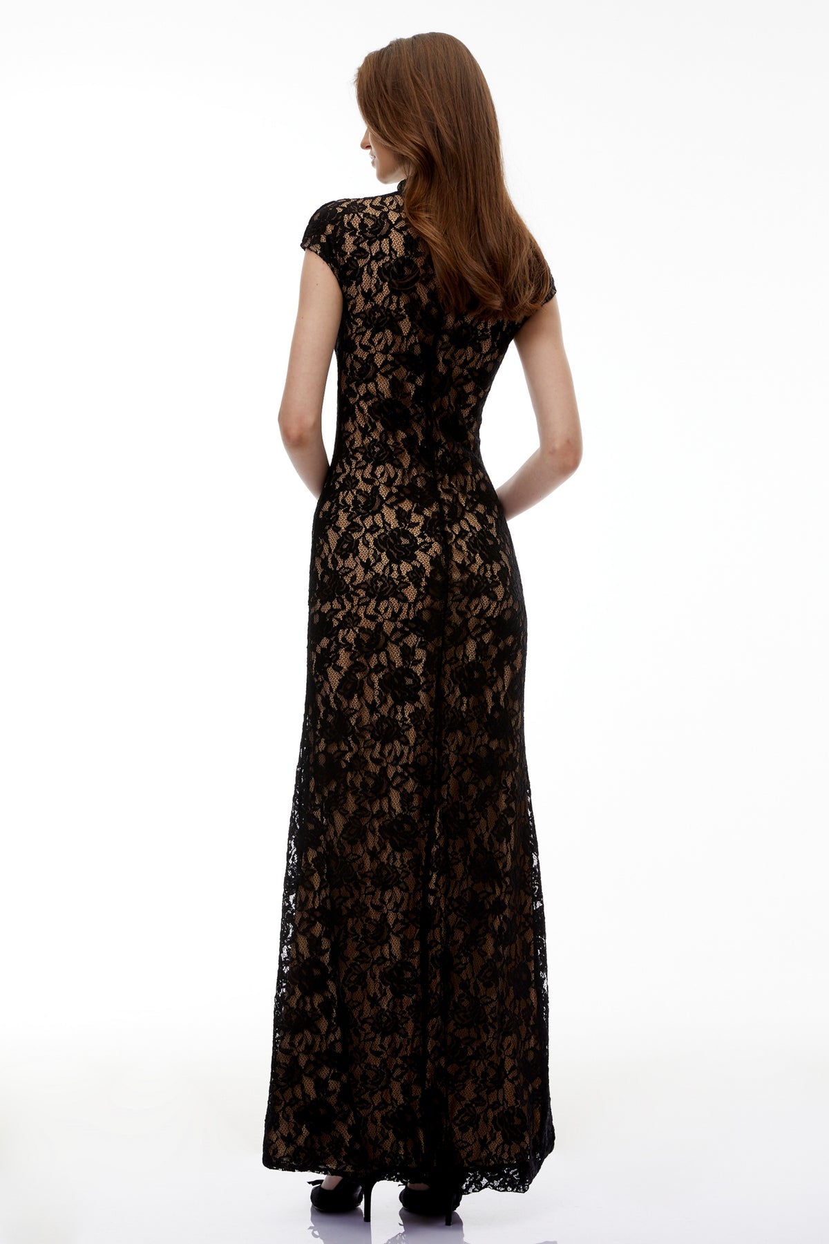 Black Keyhole Lace Maxi Dress with High Thigh Slit