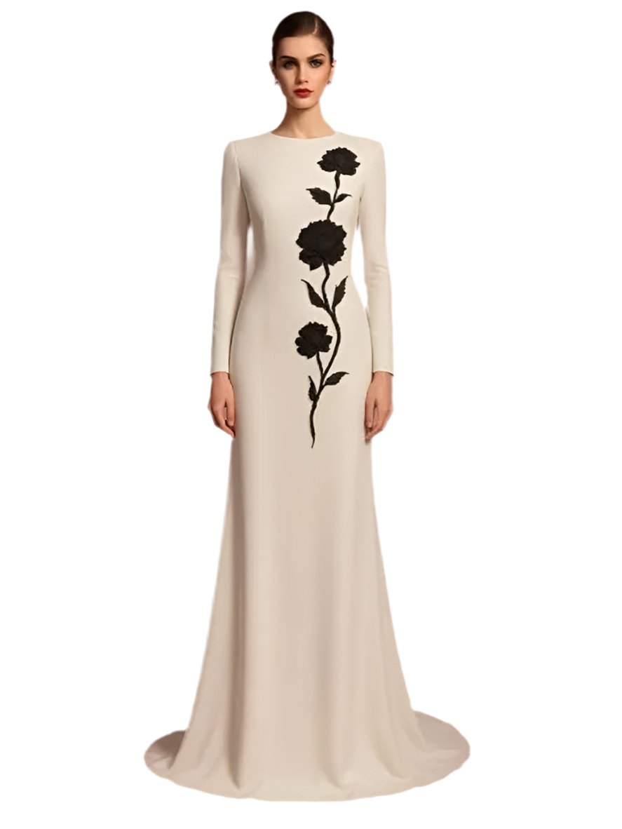 O-neck Flower Sequins Patchwork Trailing dress