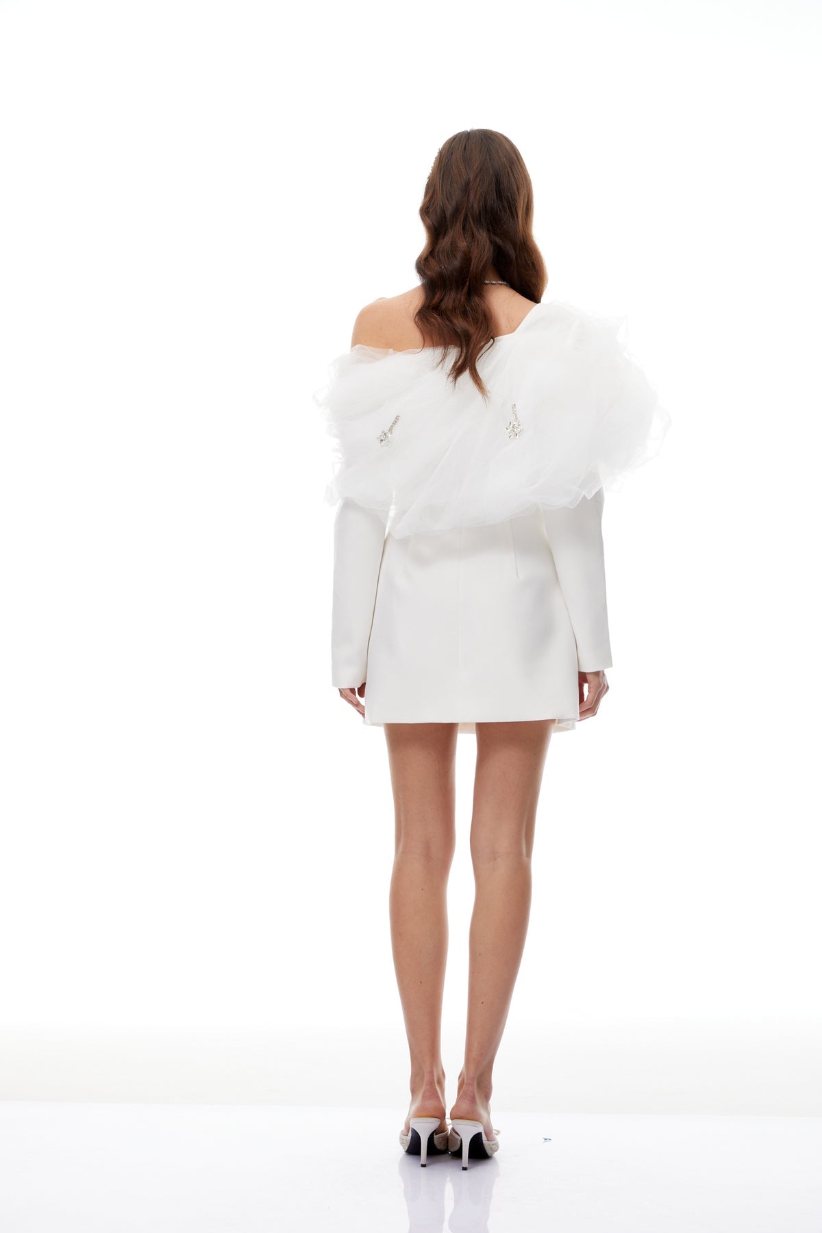 White Tulle Panel Mini Blazer Dress