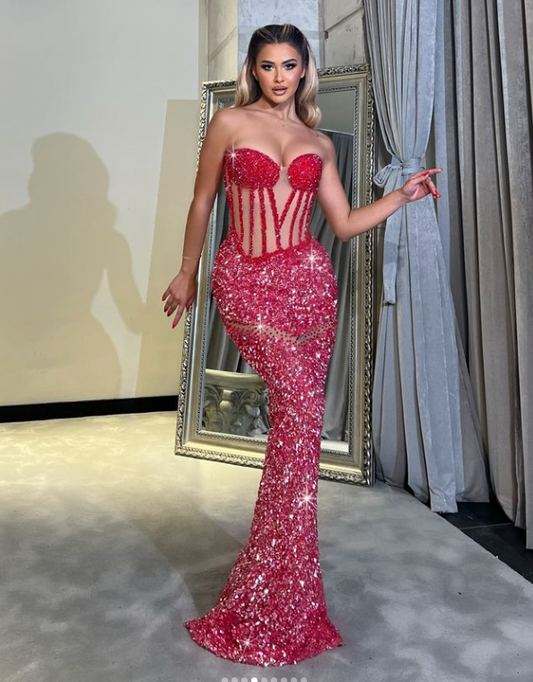 Lace Tulle Sweetheart Sleeveless sequin dress