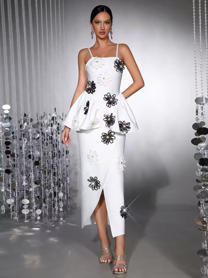 Spaghetti Strap Splicing Flowers Long Dress