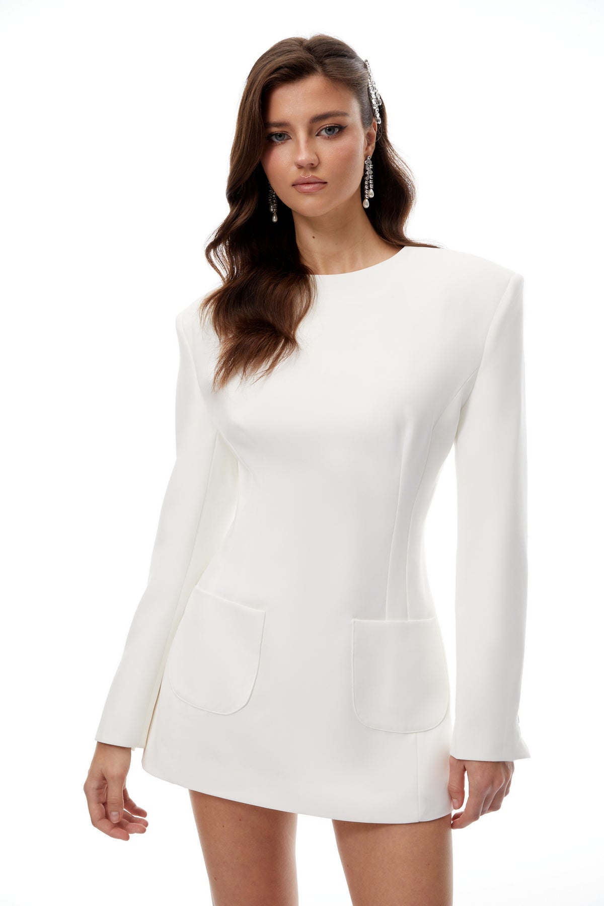 White Darted Structured Mini Dress