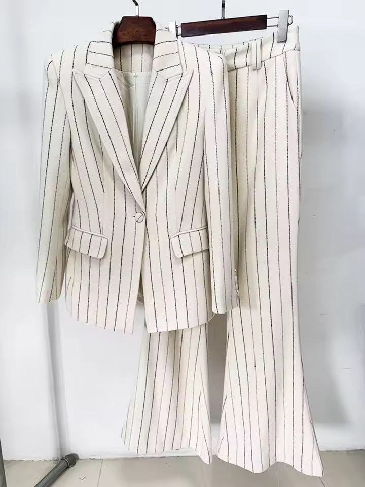 Striped Slim Fit Suit Pants Set,