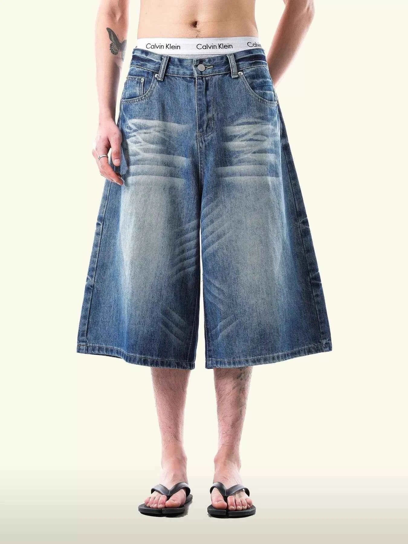 Men's Wide Leg Denim Capris