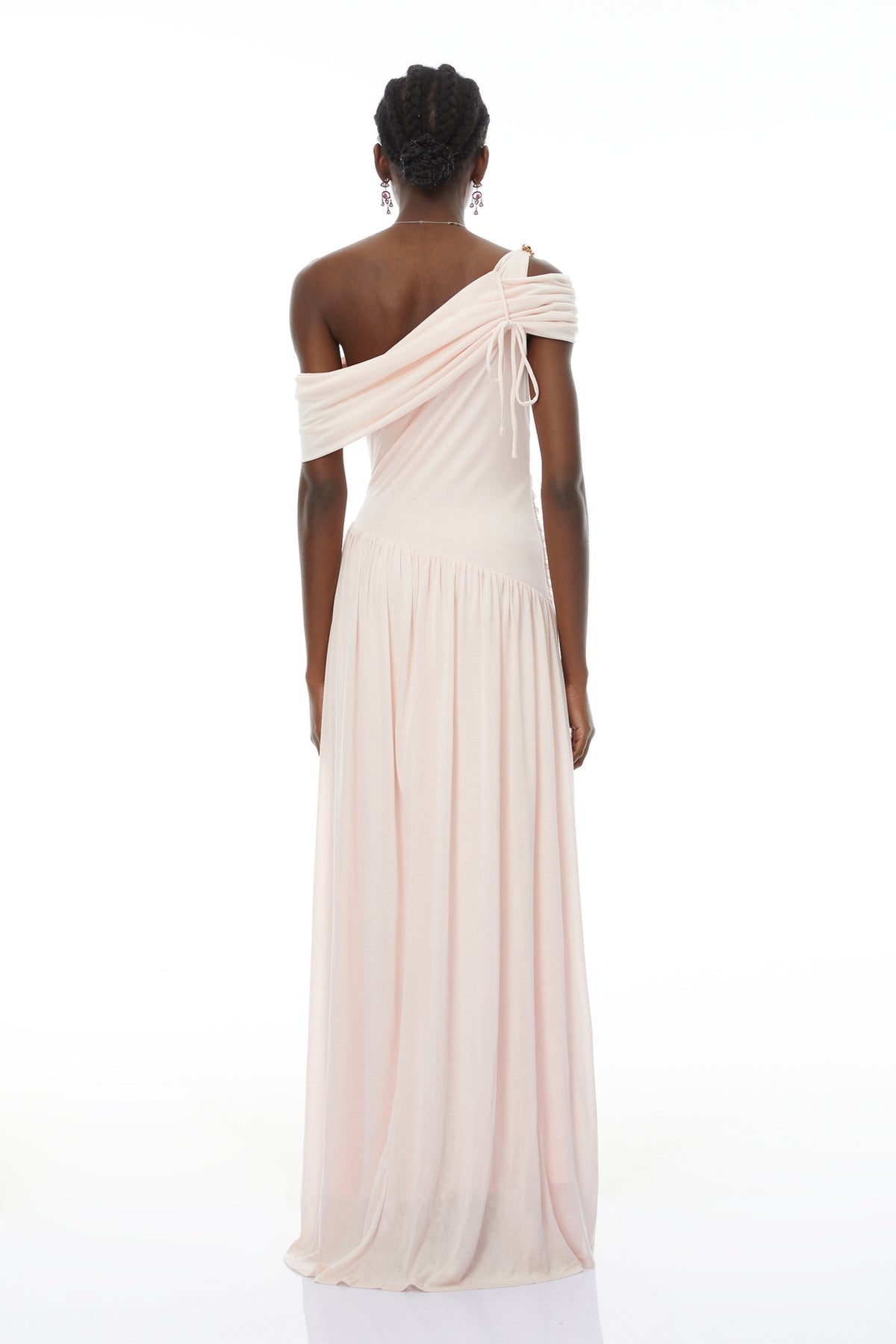 Pink Asymmetrical Gathered Maxi Dress