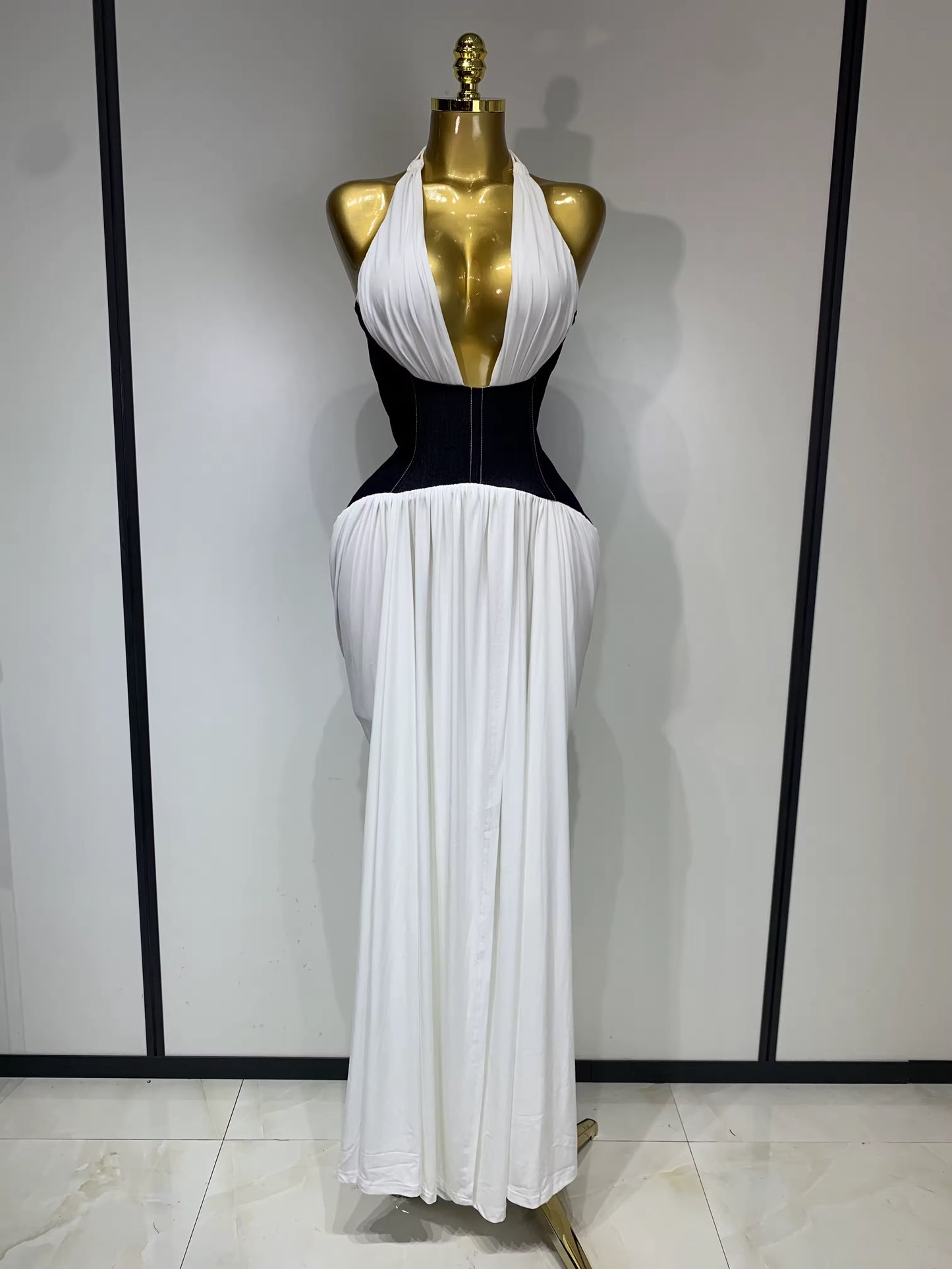 Backless Halter Front Slit Maxi Long Dress