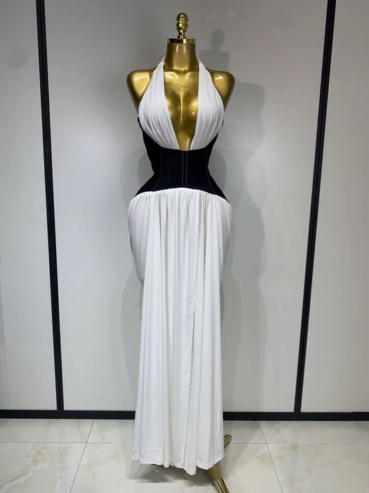 Backless Halter Front Slit Maxi Long Dress